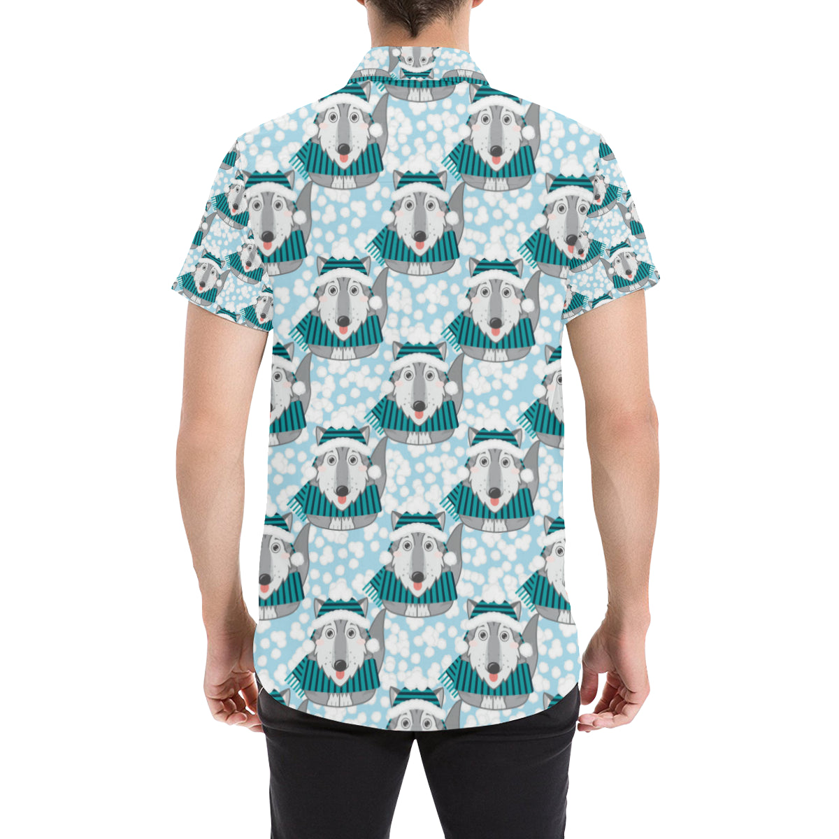 Alaskan Malamute Pattern Print Design 01 Men's Short Sleeve Button Up Shirt