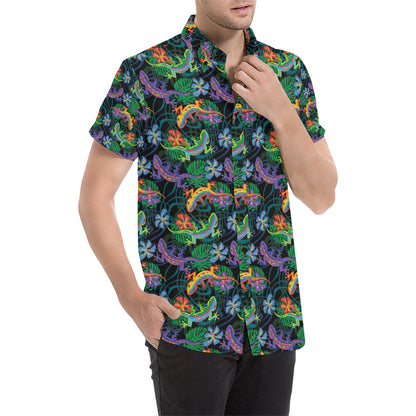 Gecko Colorful Pattern Print Design 01 Men's Short Sleeve Button Up Shirt