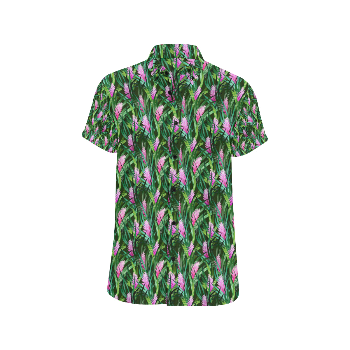 Tropical Folower Pink Heliconia Print Men's Short Sleeve Button Up Shirt