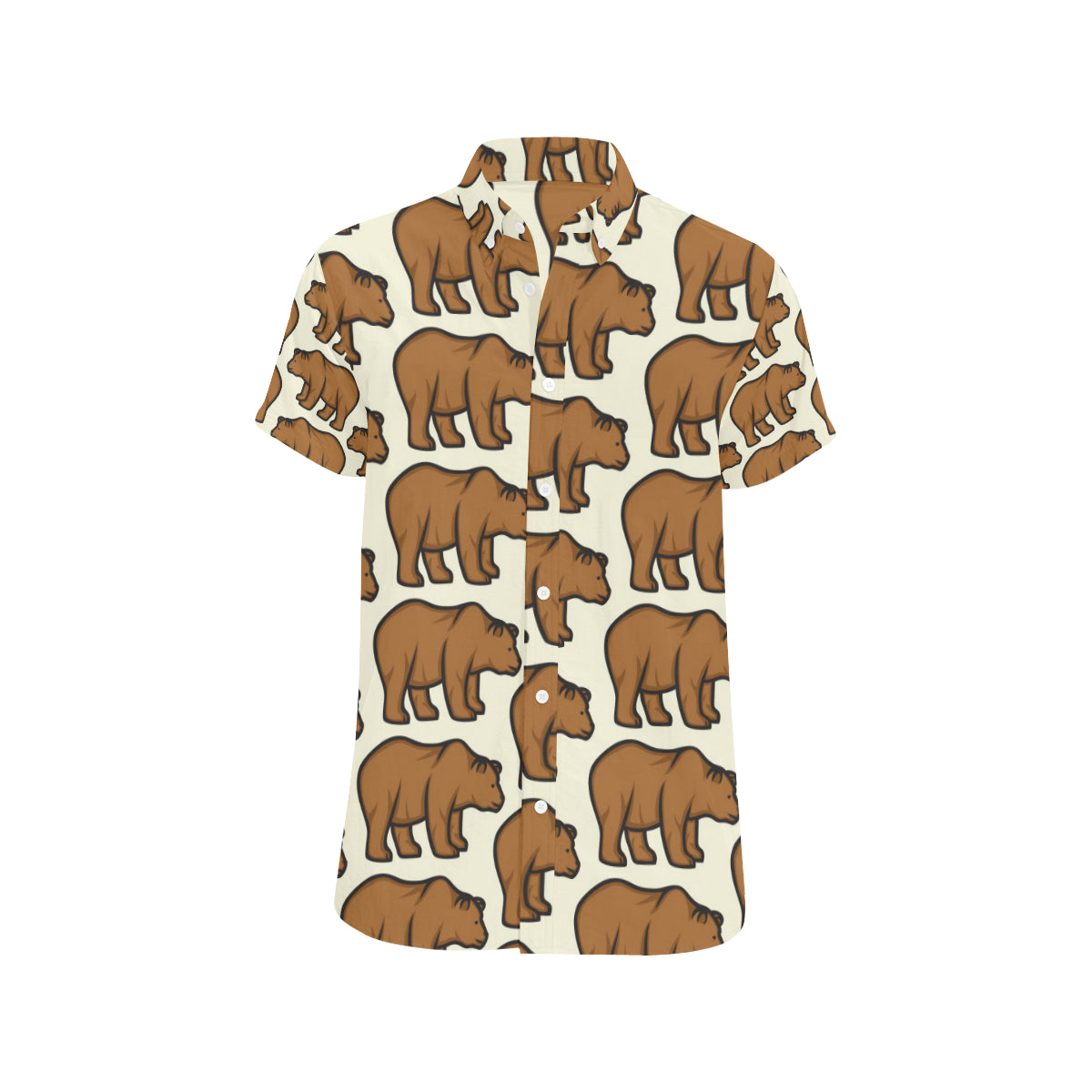 Bear Pattern Print Design BE05 Men's Short Sleeve Button Up Shirt