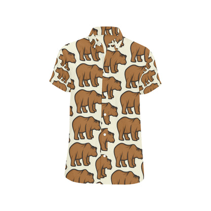 Bear Pattern Print Design BE05 Men's Short Sleeve Button Up Shirt