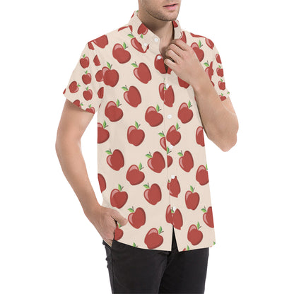 Apple Pattern Print Design AP01 Men's Short Sleeve Button Up Shirt