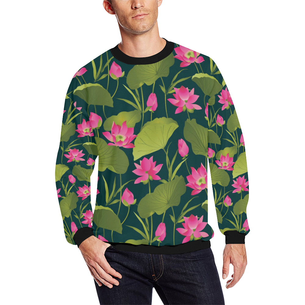 Water Lily Pattern Print Design WL09 Men Long Sleeve Sweatshirt