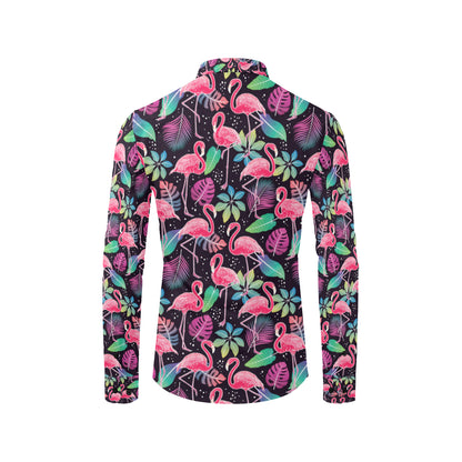 Flamingo Tropical leaves Neon Print Men's Long Sleeve Shirt
