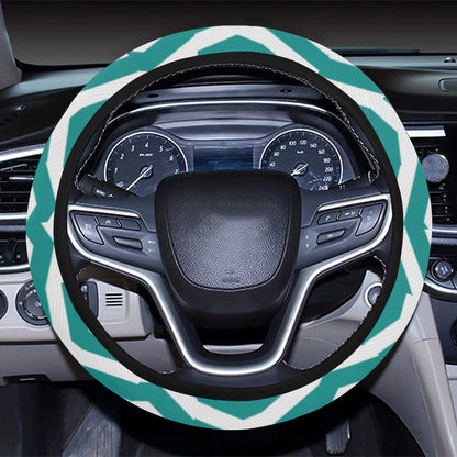 Chevron Teal Pattern Print Design 02 Steering Wheel Cover with Elastic Edge