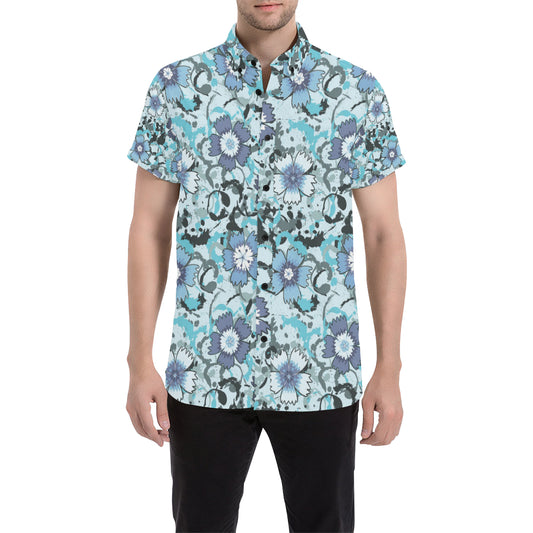 Carnations Pattern Print Design CN04 Men's Short Sleeve Button Up Shirt