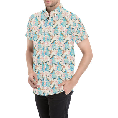 Bluebird Pattern Print Design 03 Men's Short Sleeve Button Up Shirt