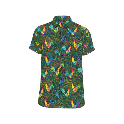 Rooster Pattern Print Design A01 Men's Short Sleeve Button Up Shirt