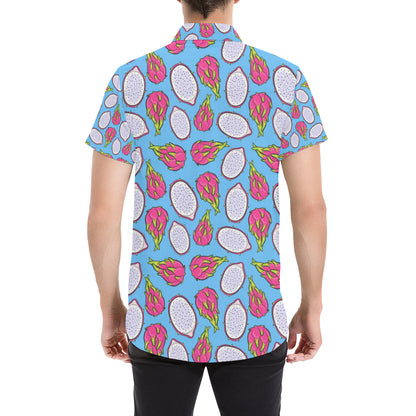 Dragonfruit Pattern Print Design DF04 Men's Short Sleeve Button Up Shirt