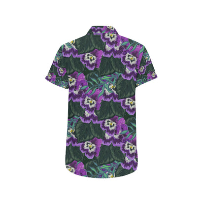 Pansy Pattern Print Design PS07 Men's Short Sleeve Button Up Shirt