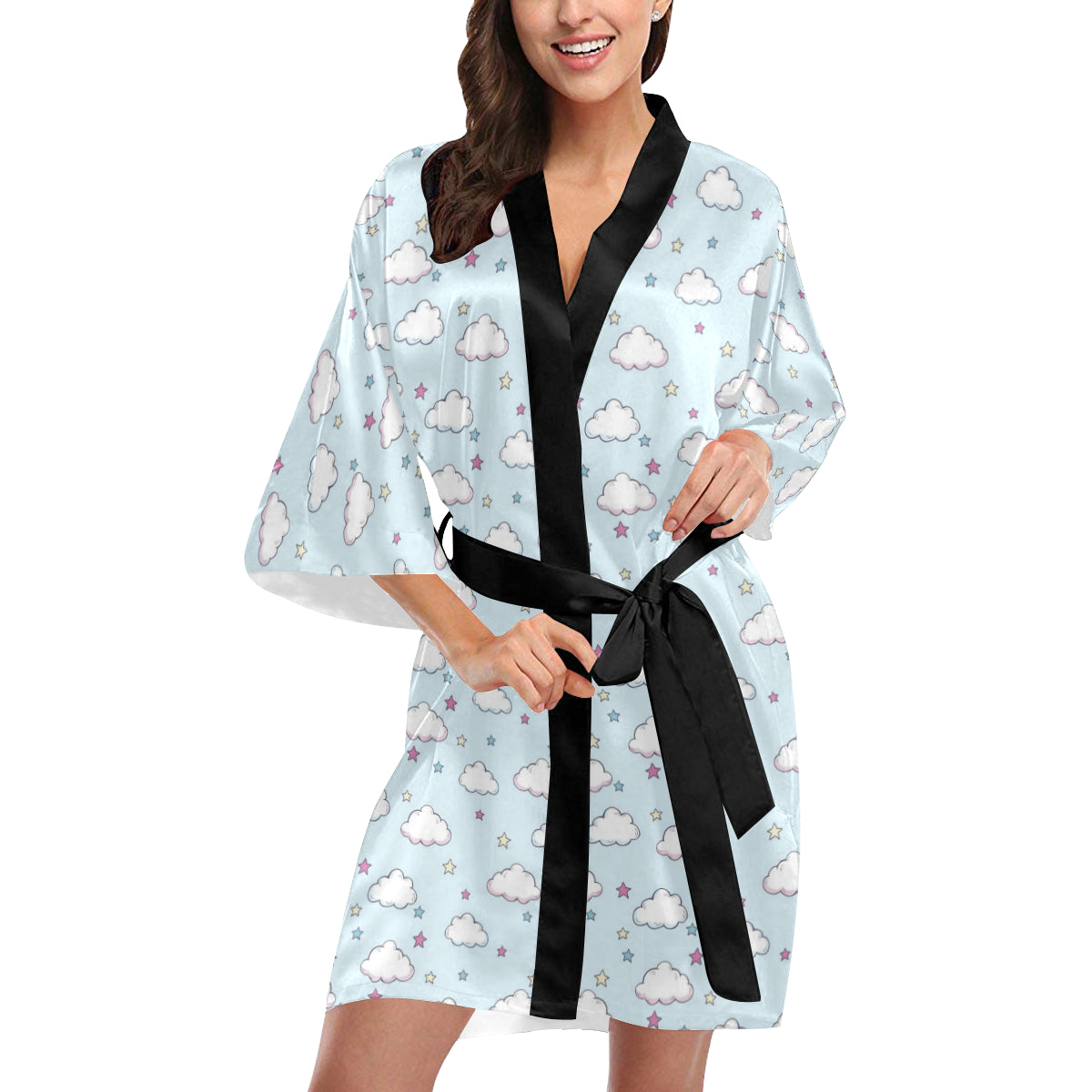 Cloud  Pattern Print Design 01 Women's Short Kimono