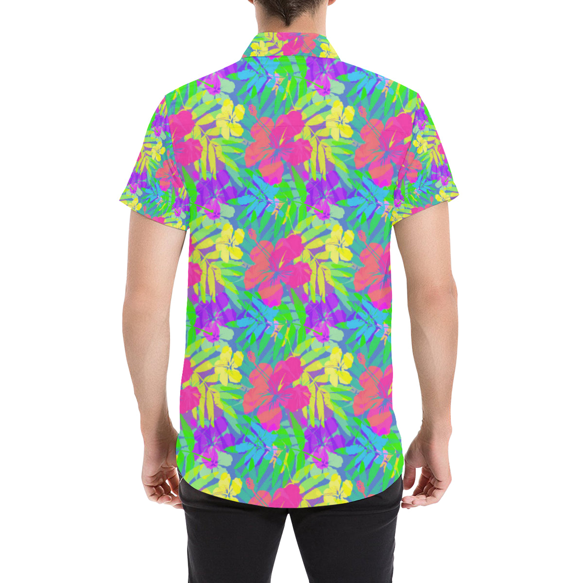 Neon Tropical Pattern Print Design A03 Men's Short Sleeve Button Up Shirt