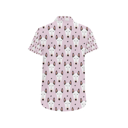 Bull Terrier Pink Print Pattern Men's Short Sleeve Button Up Shirt