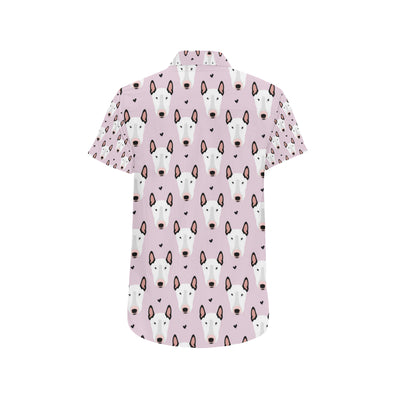 Bull Terrier Pink Print Pattern Men's Short Sleeve Button Up Shirt