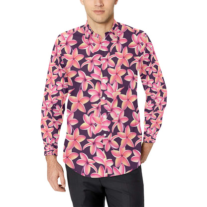 Purple Plumeria Pattern Print Design PM010 Men's Long Sleeve Shirt