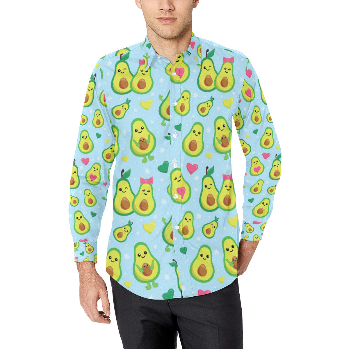 Avocado Pattern Print Design AC09 Men's Long Sleeve Shirt