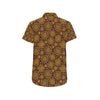 Gold Sunflower Hand Drawn Print Men's Short Sleeve Button Up Shirt