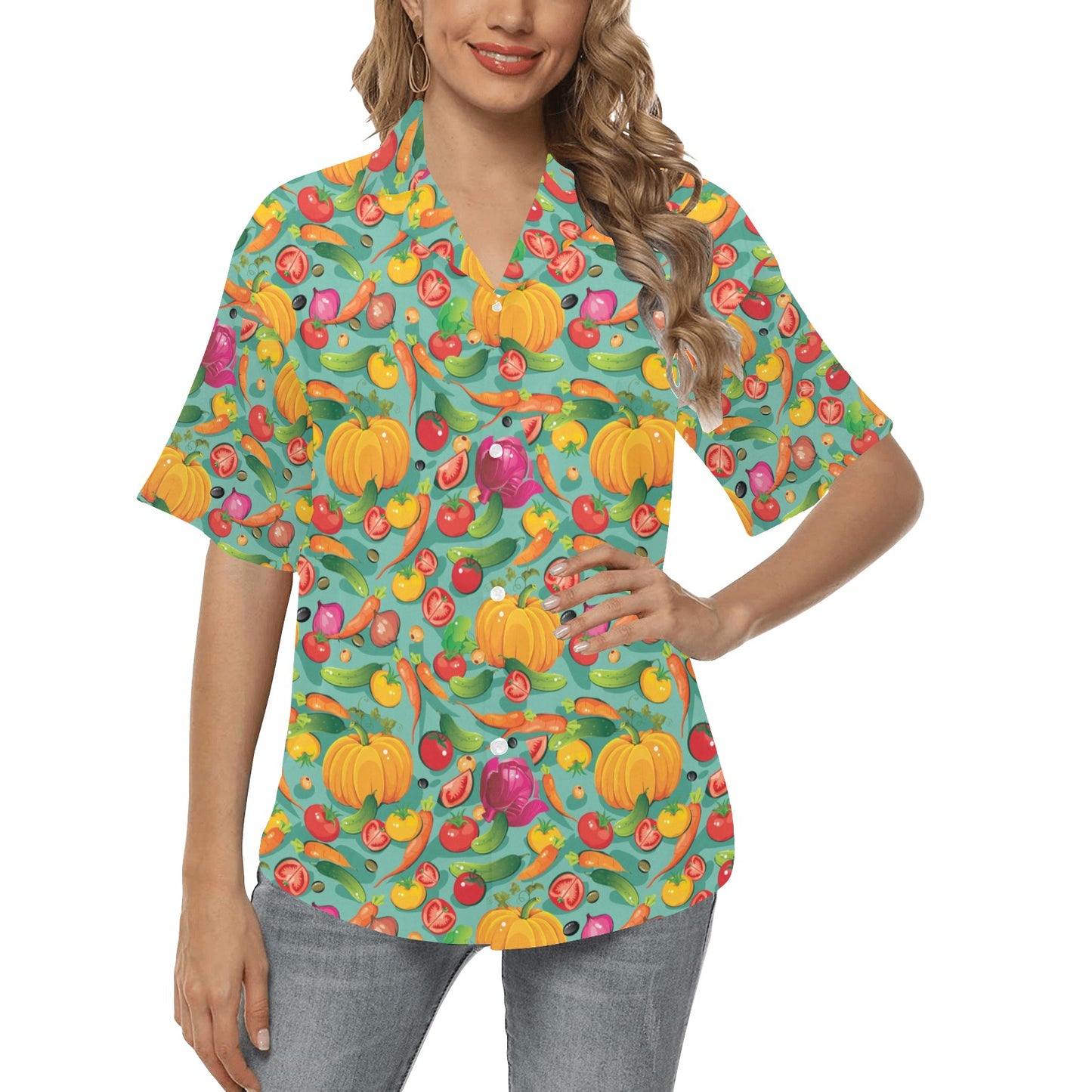 Vegan Colorful Themed Design Print Women's Hawaiian Shirt