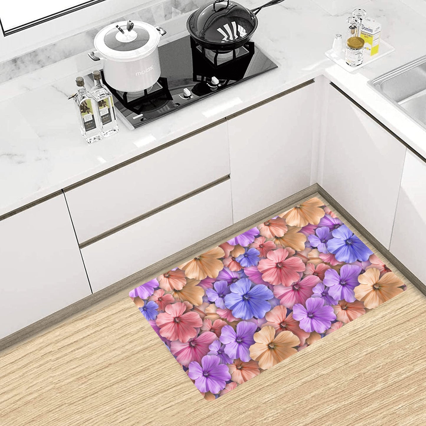 Colorful Geranium Pattern Kitchen Mat