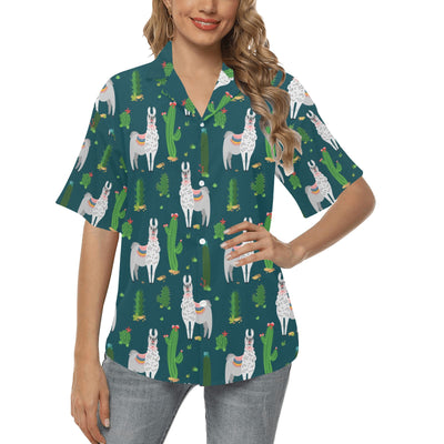 Llama Cactus Pattern Print Design 013 Women's Hawaiian Shirt