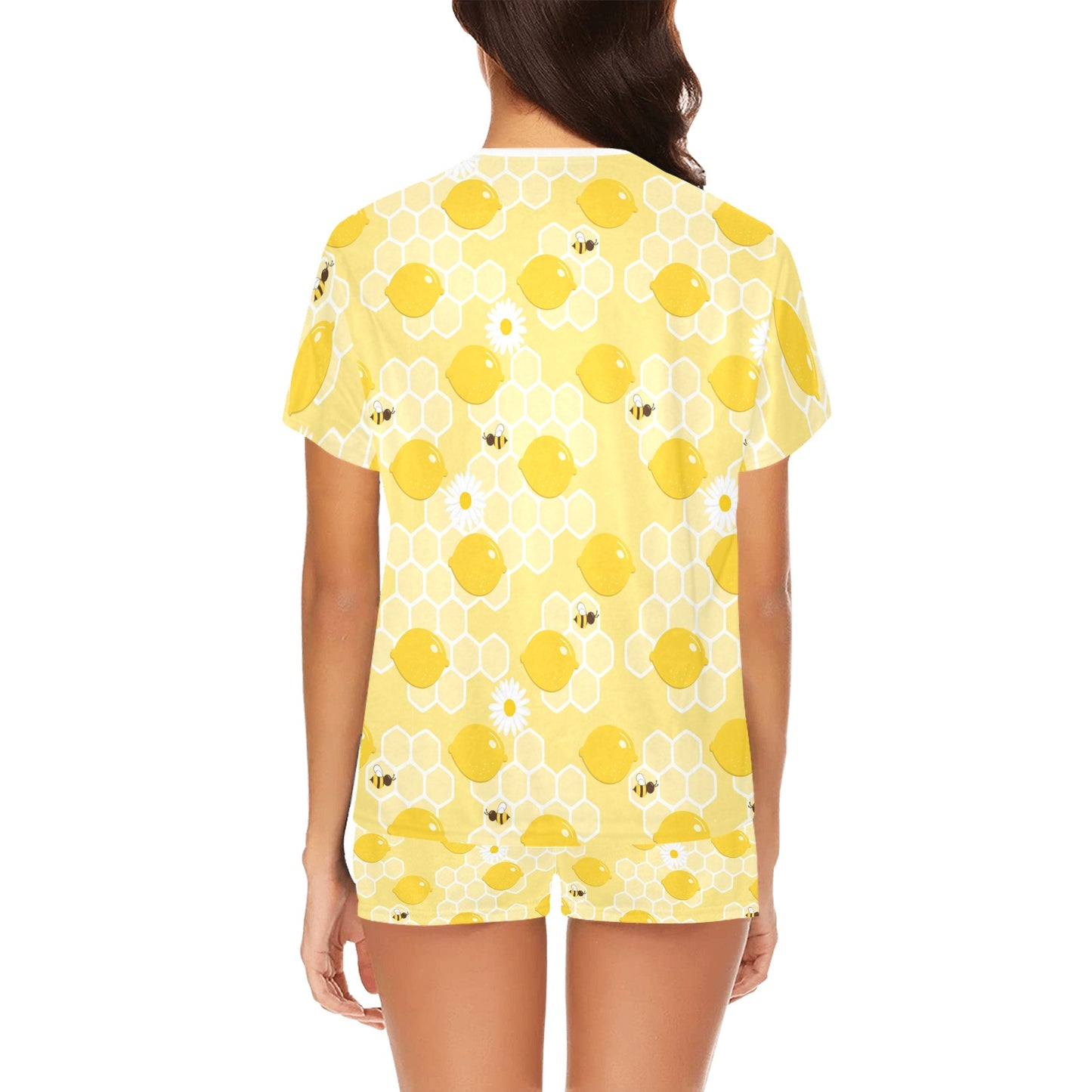 Honey Bee Honeycomb Print Design LKS3010 Women's Short Pajama Set