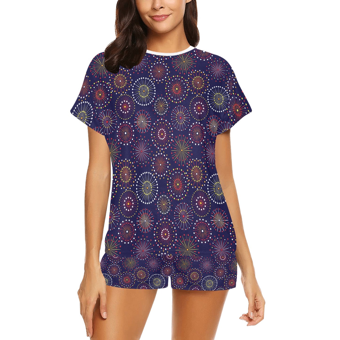 Firework Flower Style Print Design LKS302 Women's Short Pajama Set