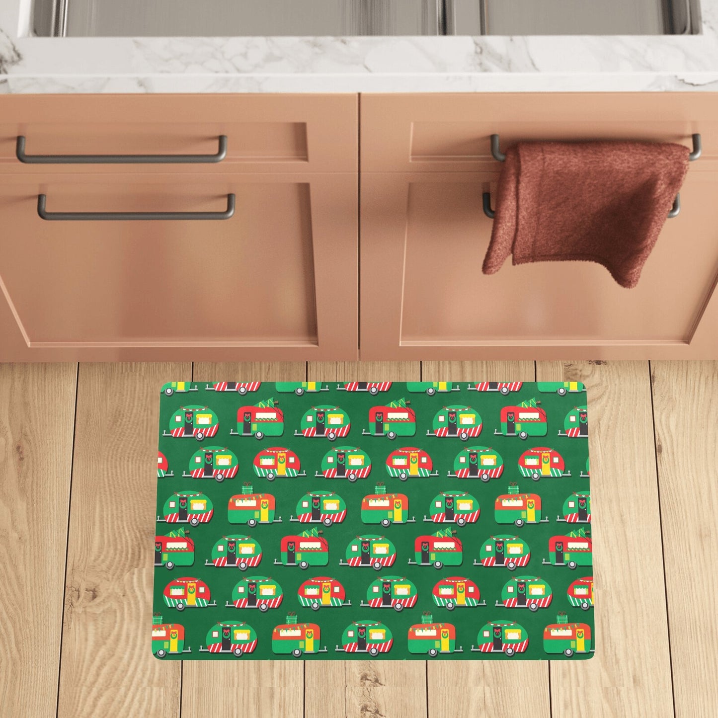 Camper Camping Christmas Themed Print Kitchen Mat