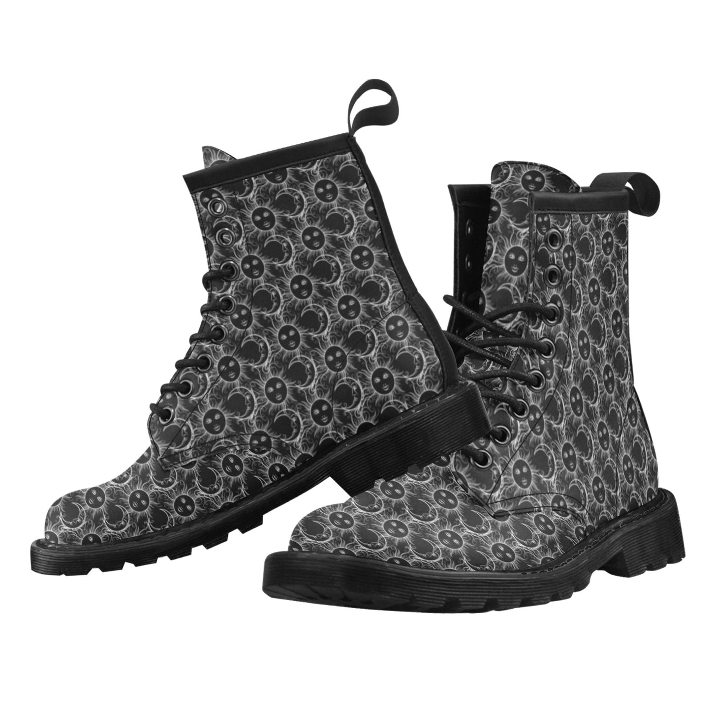 Sun Moon White Design Themed Print Women's Boots