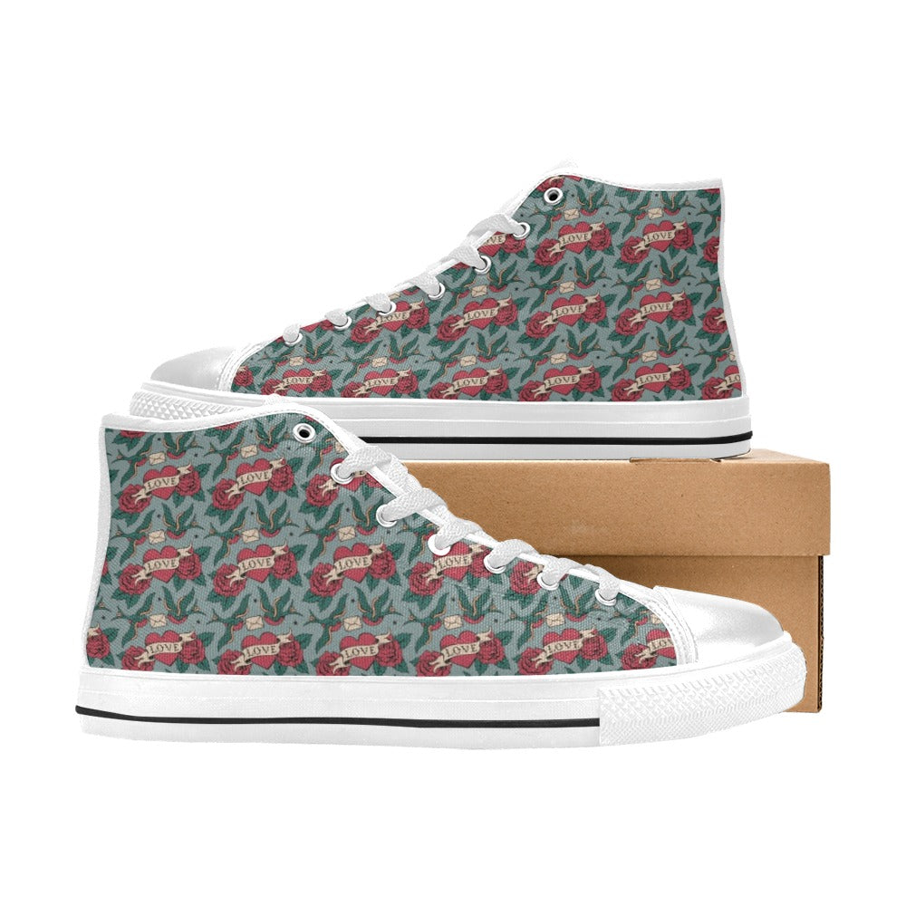 Tattoo Heart Print Design LKS301 High Top Women's White Shoes