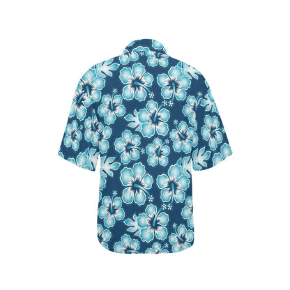 Blue Hibiscus Pattern Print Design HB011 Women's Hawaiian Shirt