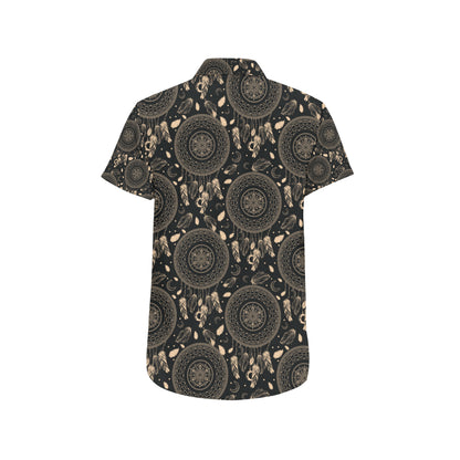 Dream Catcher Mandala Boho Moon Men's Short Sleeve Button Up Shirt