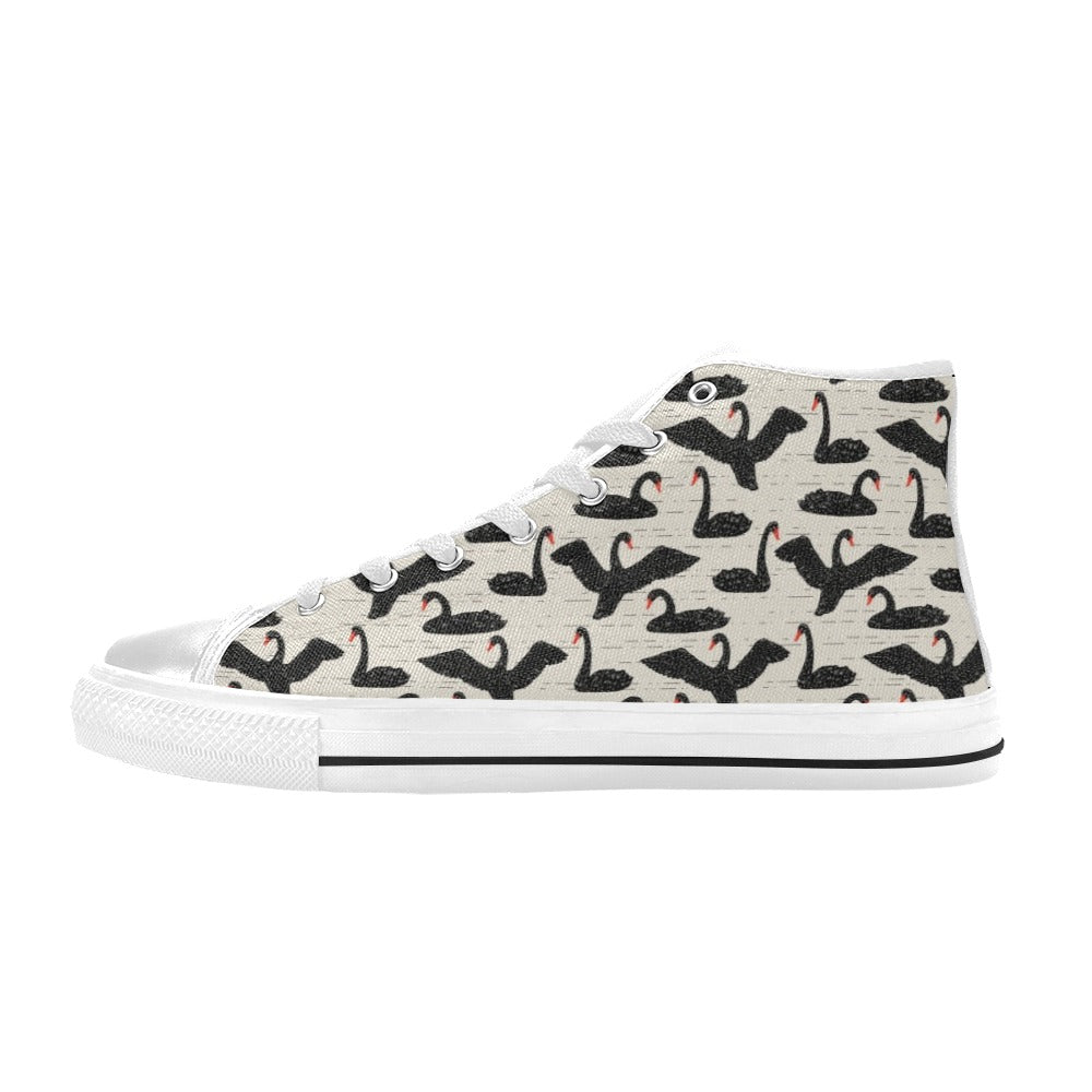 Swan Print Design LKS402 High Top Women's White Shoes