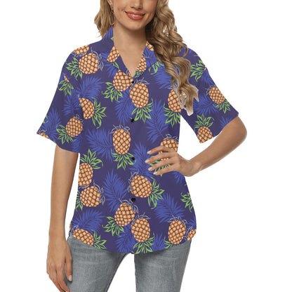 Pineapple Pattern Print Design PP02 Women's Hawaiian Shirt