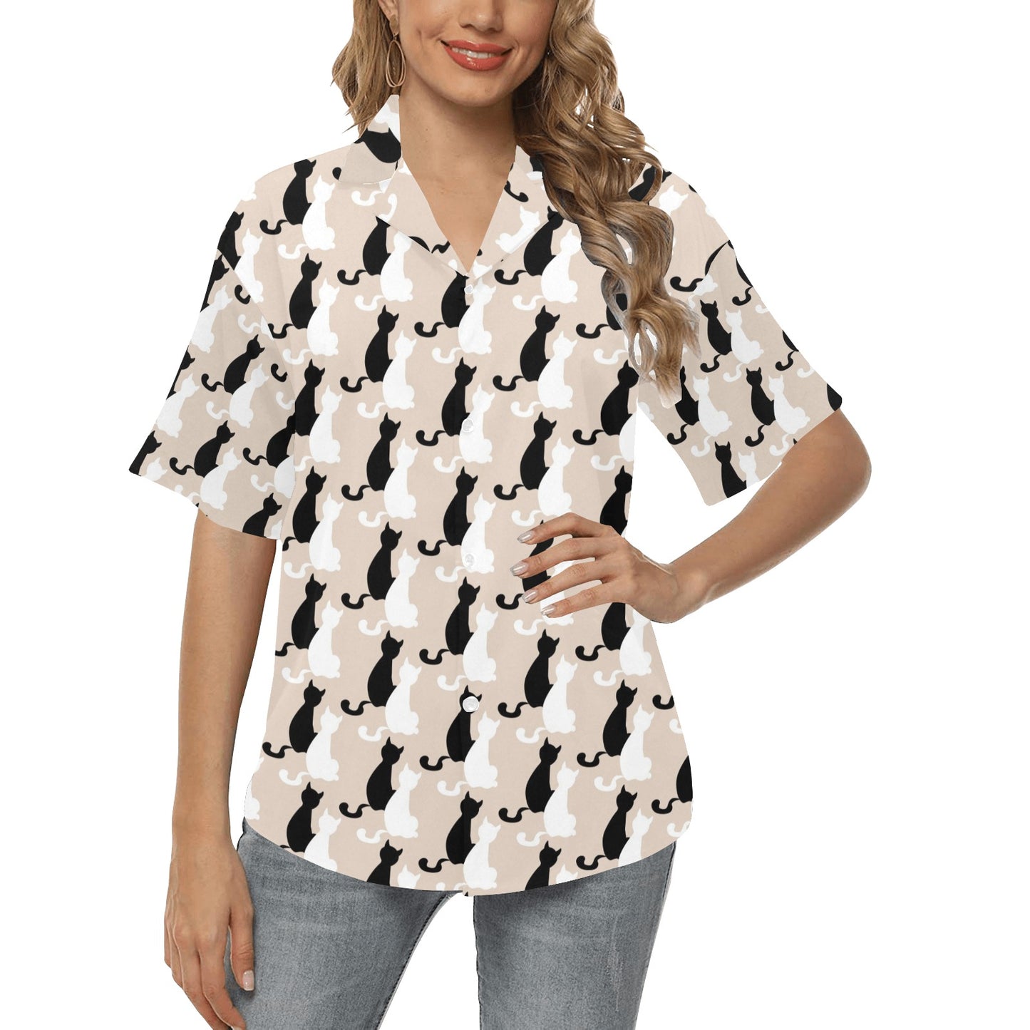 Cat Pattern Print Design 04 Women's Hawaiian Shirt