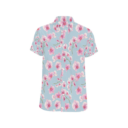 Orchid Pattern Print Design A01 Men's Short Sleeve Button Up Shirt
