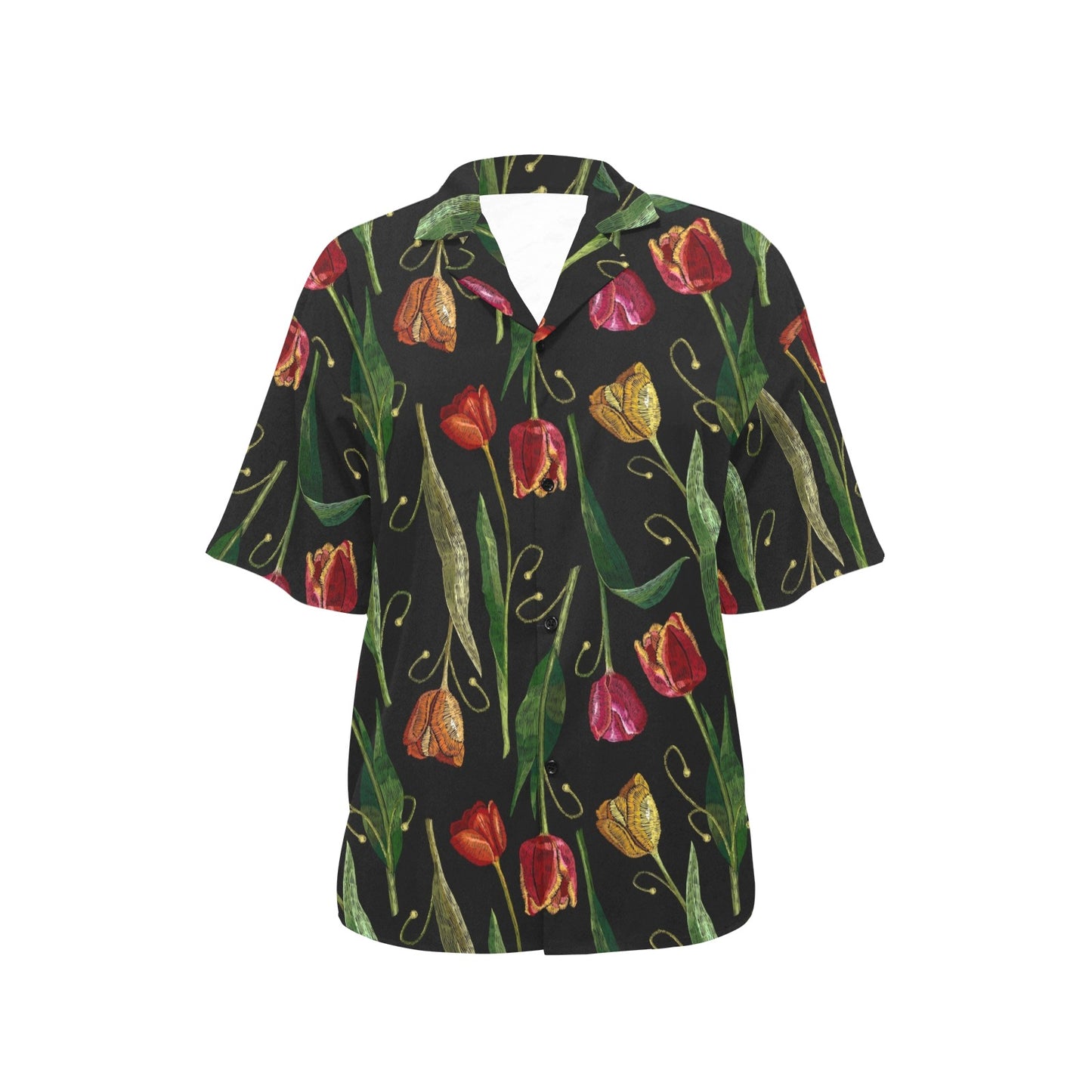 Tulip Embroidered Pattern Print Design TP01 Women's Hawaiian Shirt