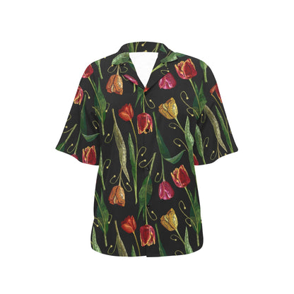 Tulip Embroidered Pattern Print Design TP01 Women's Hawaiian Shirt