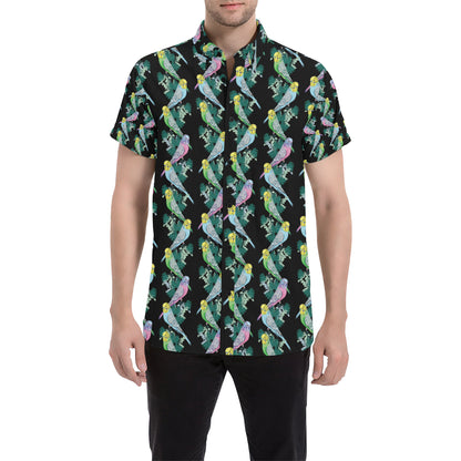 Budgerigar Pattern Print Design 03 Men's Short Sleeve Button Up Shirt