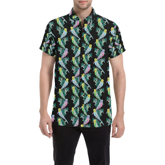 Budgerigar Pattern Print Design 03 Men's Short Sleeve Button Up Shirt