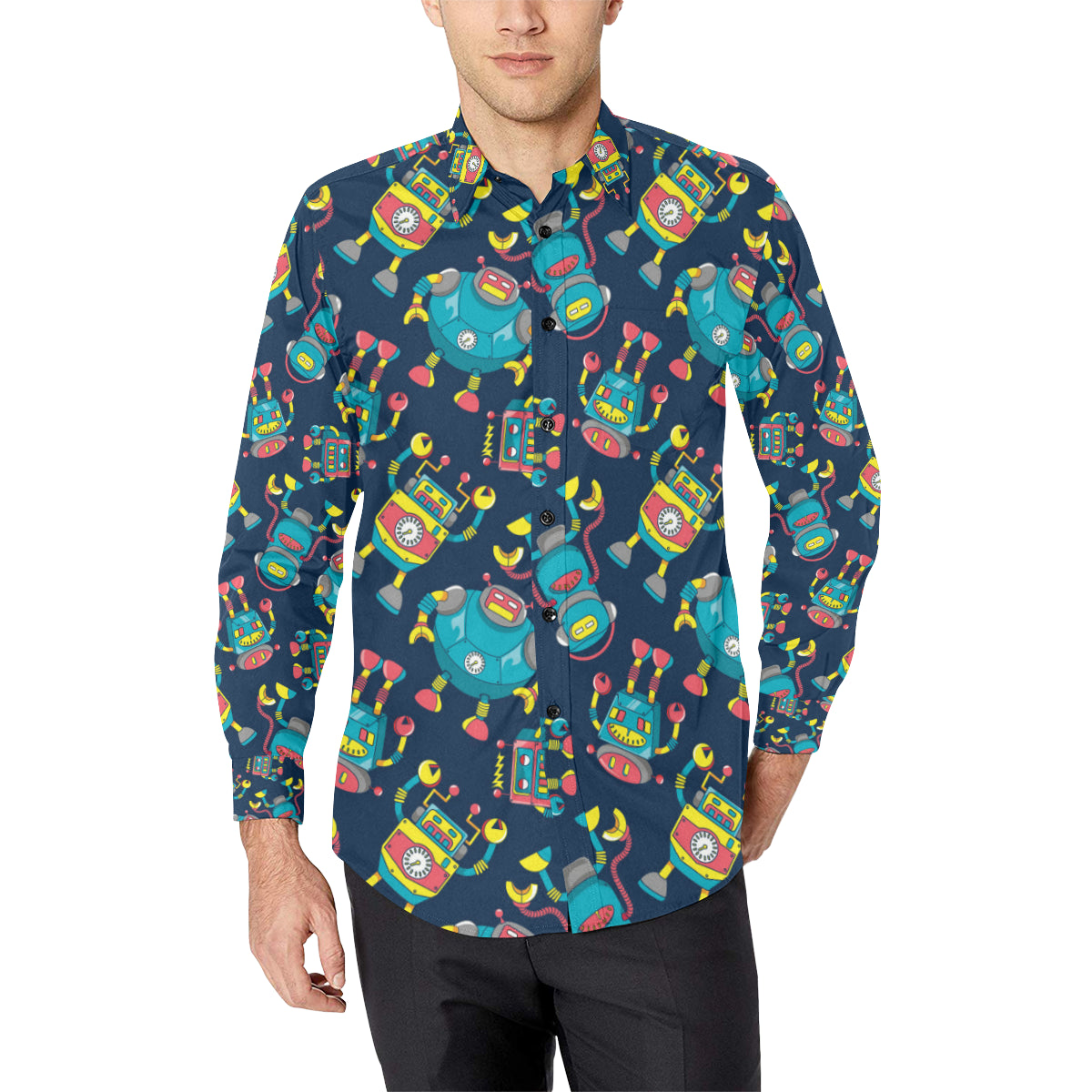 Robot Pattern Print Design A05 Men's Long Sleeve Shirt