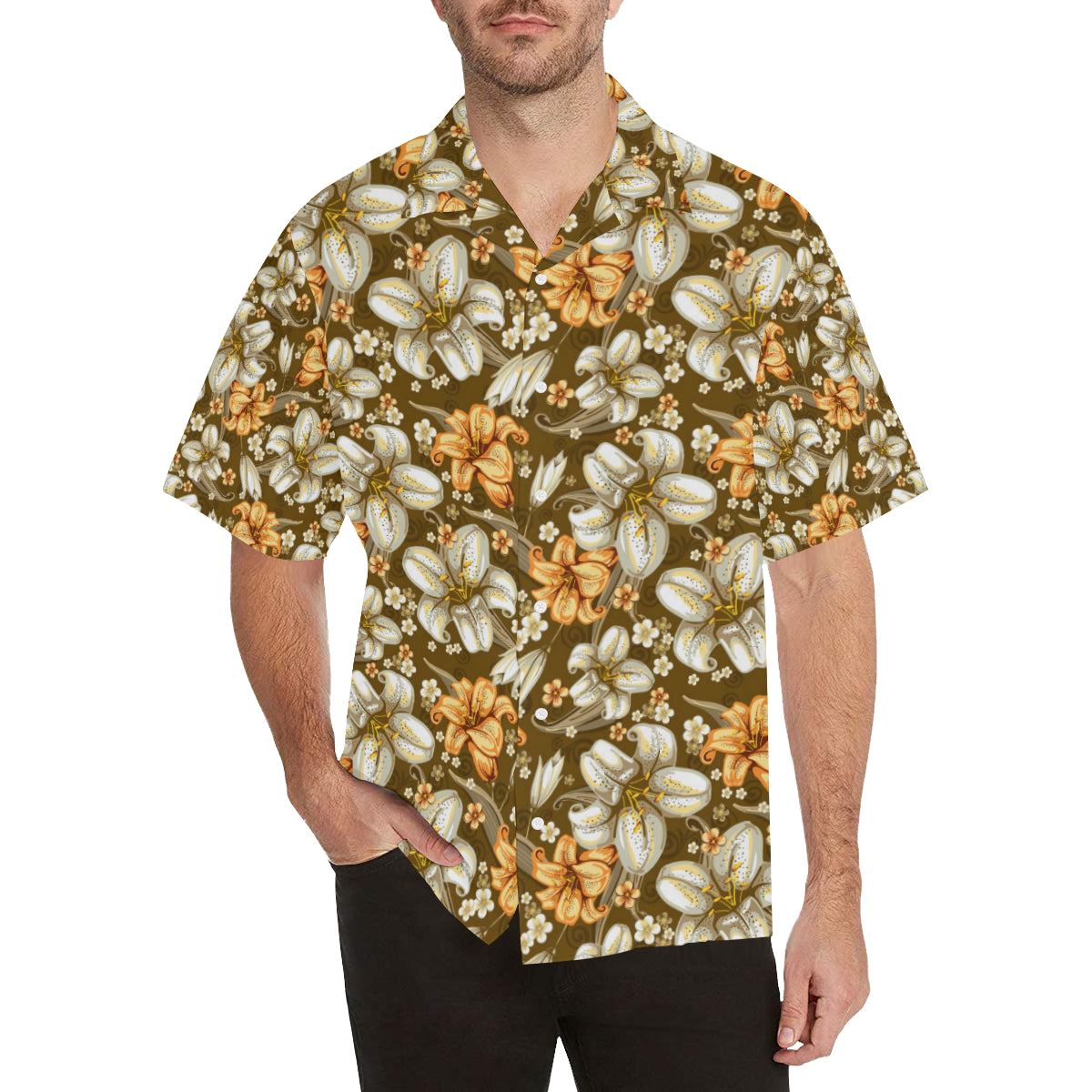 Lily Pattern Print Design 01 Men's Hawaiian Shirt