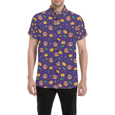 Mardi Gras Pattern Print Design 03 Men's Short Sleeve Button Up Shirt