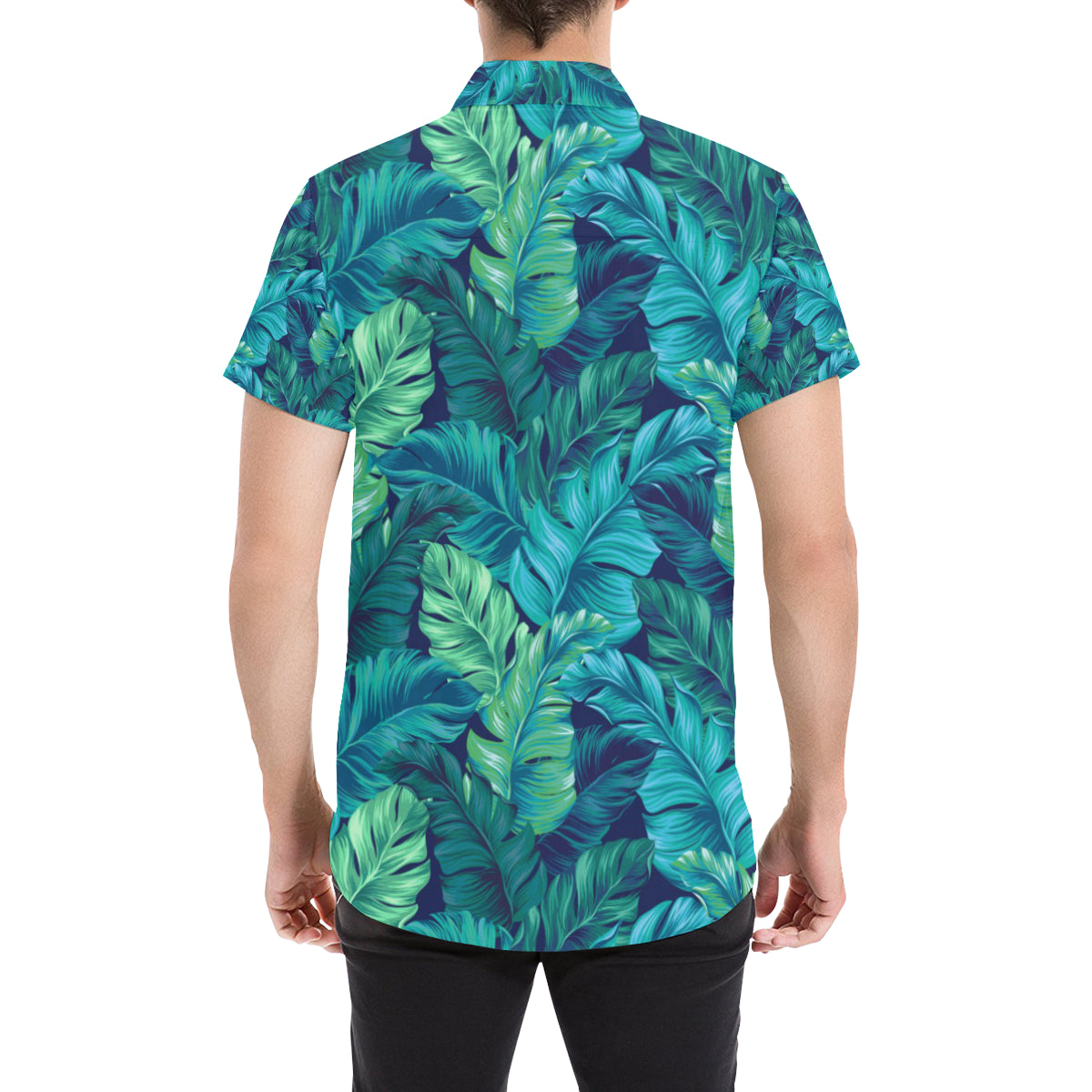 Banana Leaf Pattern Print Design BL05 Men's Short Sleeve Button Up Shirt