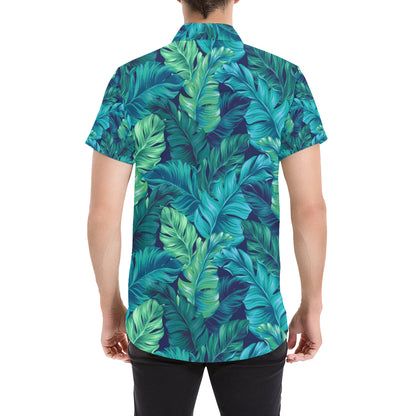Banana Leaf Pattern Print Design BL05 Men's Short Sleeve Button Up Shirt