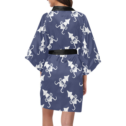 Giant Squid Pattern Print Design 02 Women's Short Kimono