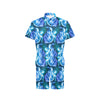 Blue Neon Sea Turtle Print Men's Romper