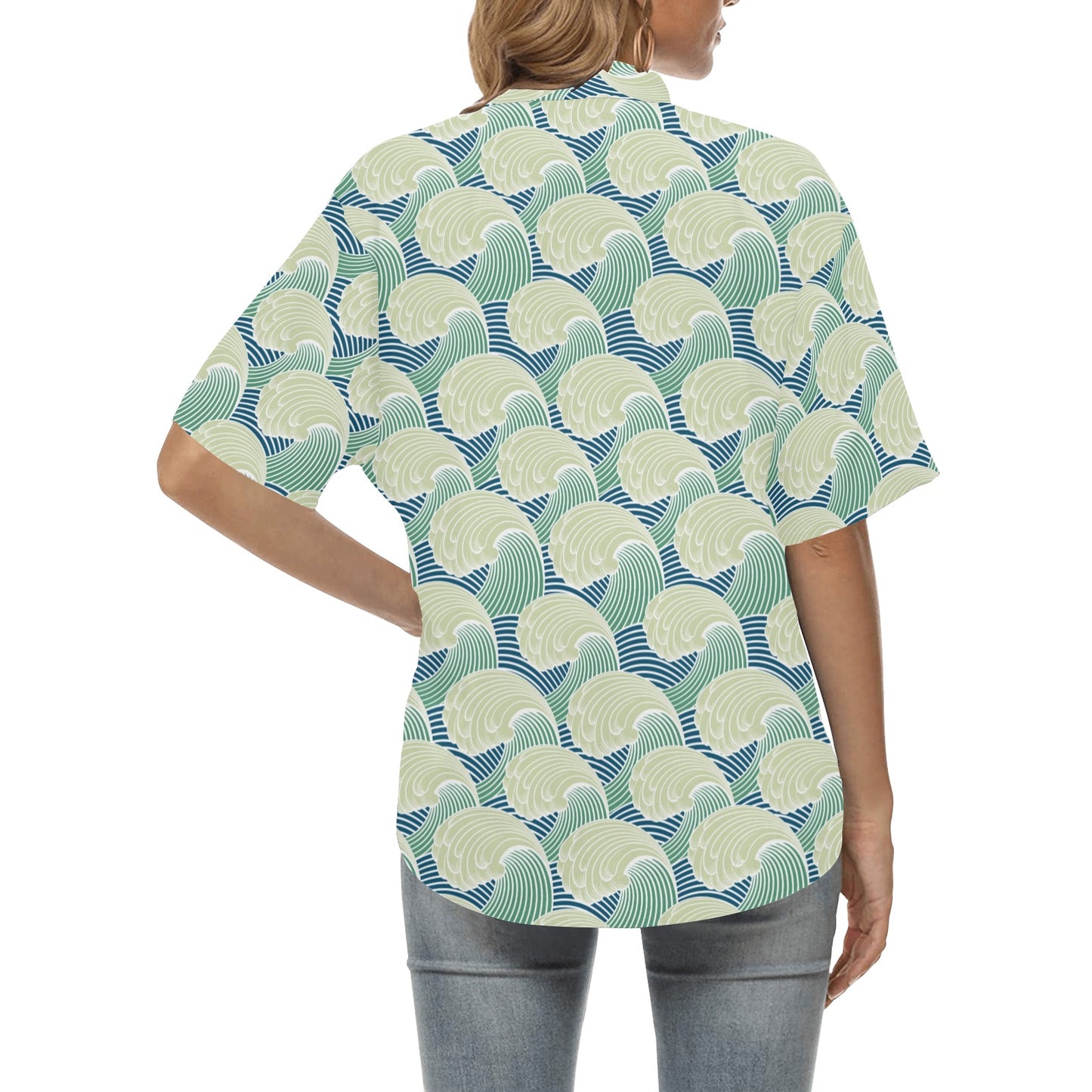 Wave Japan Style Print Design LKS302 Women's Hawaiian Shirt