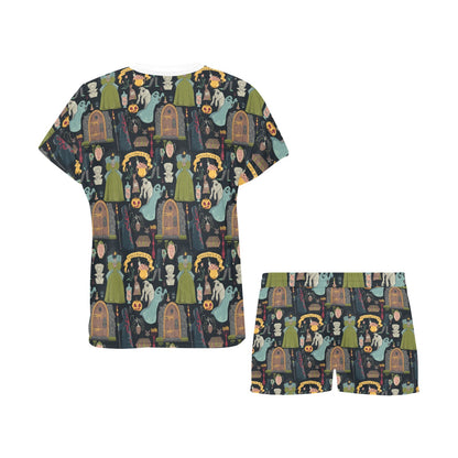 Creepy Halloween Print Design LKS304 Women's Short Pajama Set
