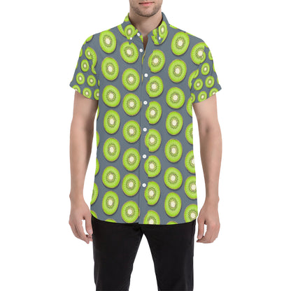 Kiwi Pattern Print Design KW06 Men's Short Sleeve Button Up Shirt