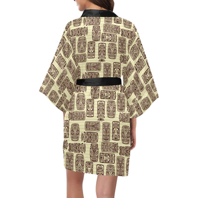 Tiki Brown Mask Print Women's Short Kimono